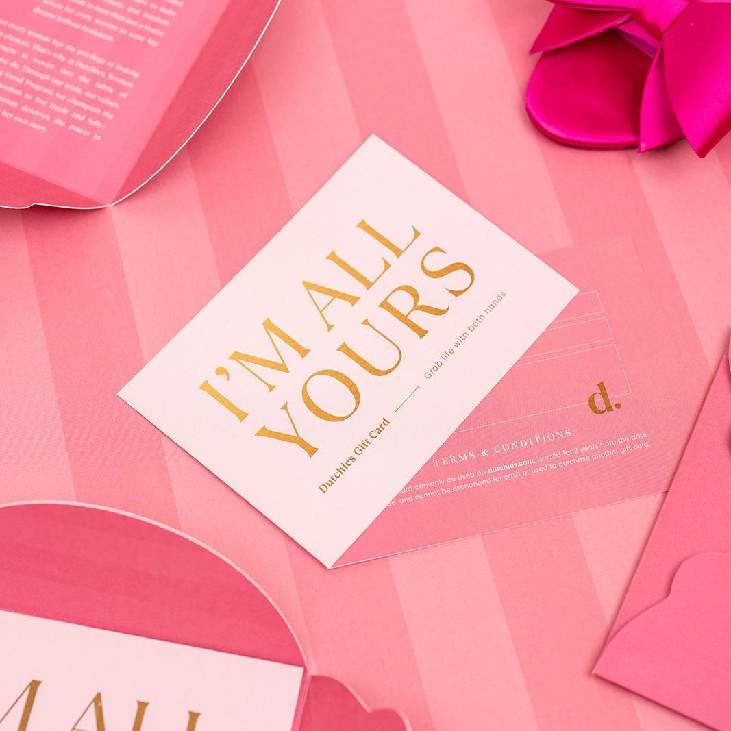 Elegant Dutchies Giftcard with a luxurious design and pink packaging, perfect for gifting.