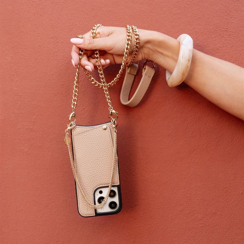 Phone Charm | Gold | Danish - stylish phone accessory with gold chain, perfect for on-the-go fashion.