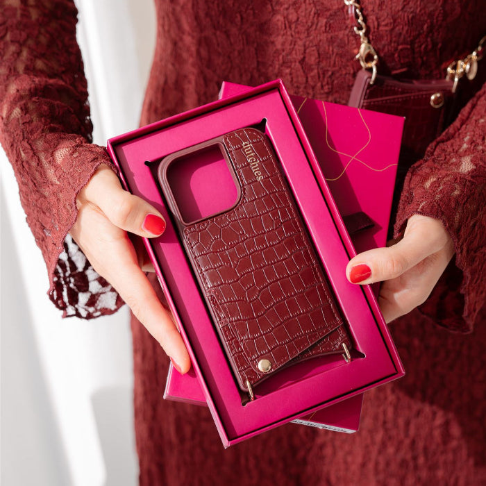 Luxury set | iPhone | Burgundy - stylish phone case with cardholder in a chic box.