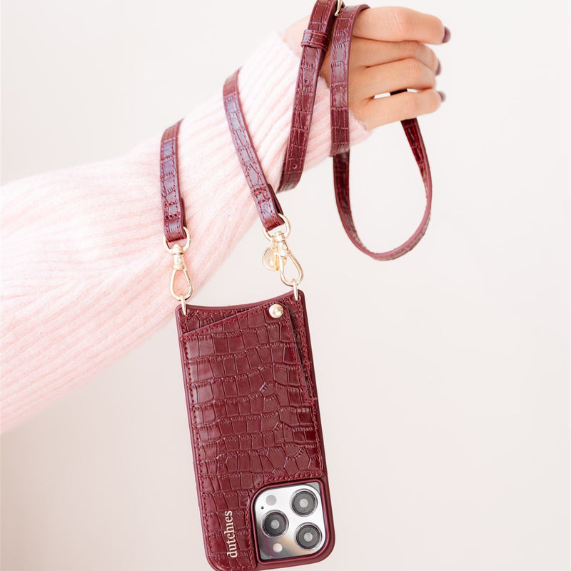 Slimline | Strap | Burgundy - Stylish strap for phone case with cardholder, handmade and chic for hands-free convenience.