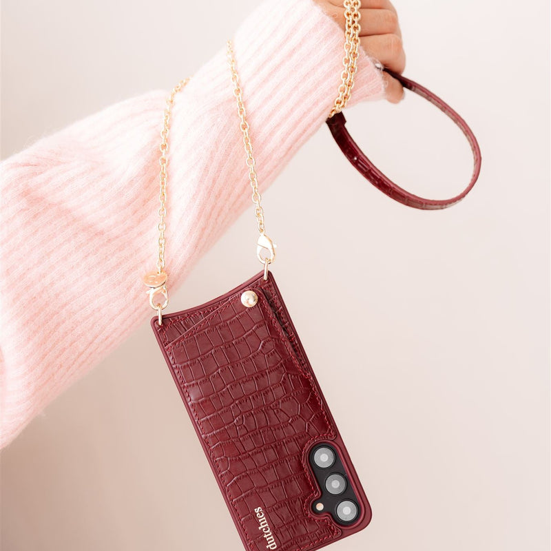 Spanish Chain Set | Samsung | Burgundy - Stylish phone case with cardholder and chain strap in a chic burgundy color.
