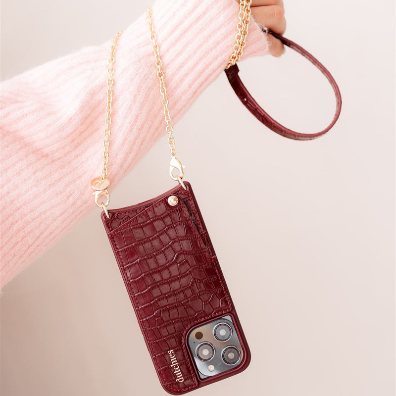 Spanish Chain Set | iPhone | Burgundy - stylish phone case with cardholder and chain strap.