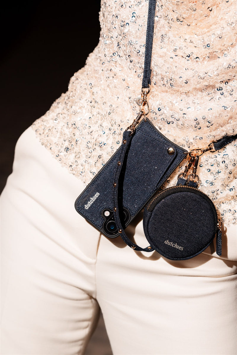 Phone Charm | Slimline Studs | Denim Glitter