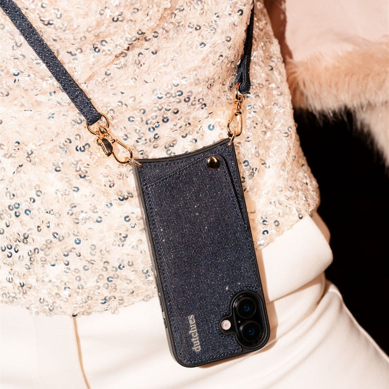 Classic set | iPhone | Denim Glitter with stylish phone strap for a chic look.