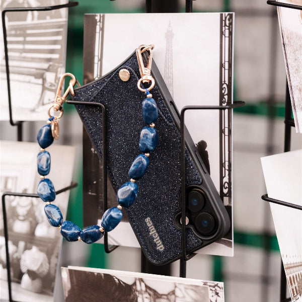 Phone Charm | Beaded | Diana on a phone case, showcasing a stylish blue mobile phone charm.