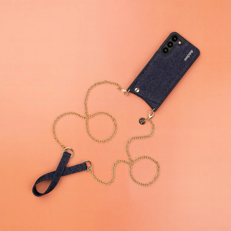 Spanish chain set | Samsung | Denim Glitter with stylish phone strap and chain for handsfree convenience.