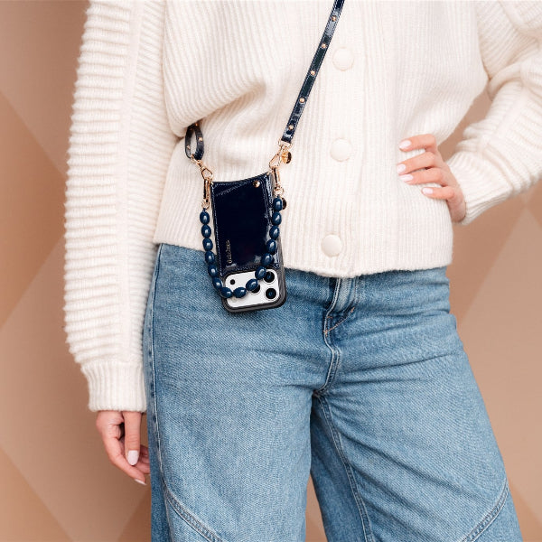 Phone Charm | Beaded | Georgia showcased with a stylish navy design attached to a phone, perfect mobile accessory.