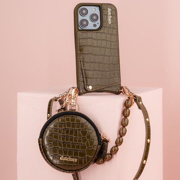Luxury set | iPhone | Olive Green - stylish phone case and card holder in rich olive green, perfect for glam on the go.