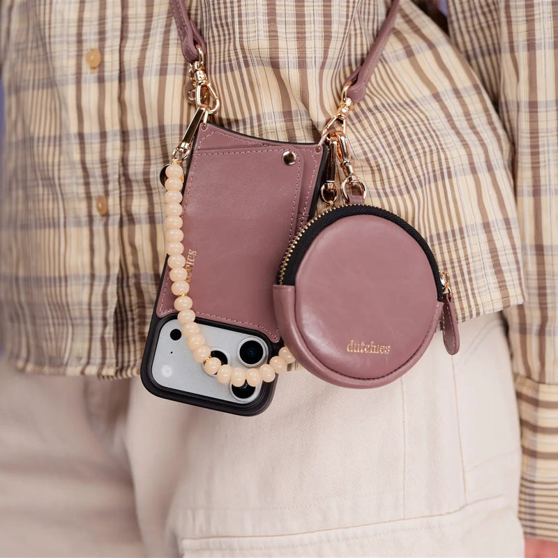 Luxury Set | iPhone | Mauve elegantly displayed with chic accessories for a stylish look and practicality.