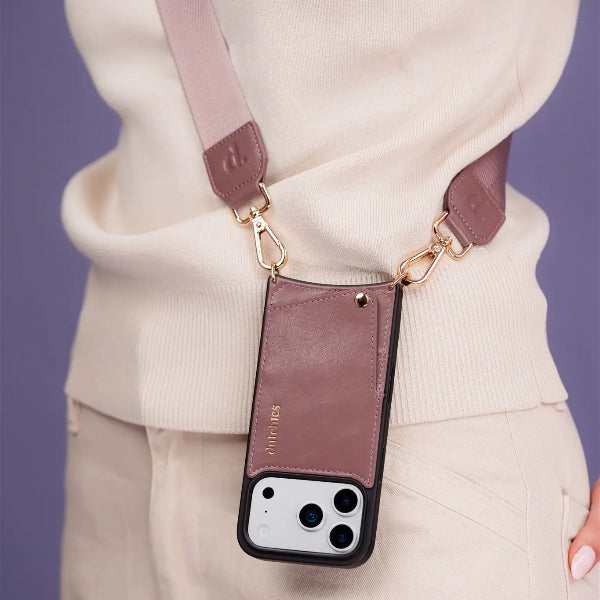 Phone Strap | Basic | Mauve worn stylishly with a phone case, showcasing its fashionable design and functionality.