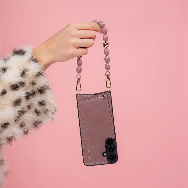 Samsung Case | Mauve with stylish strap and cardholder, showcasing luxury and protection for your device.