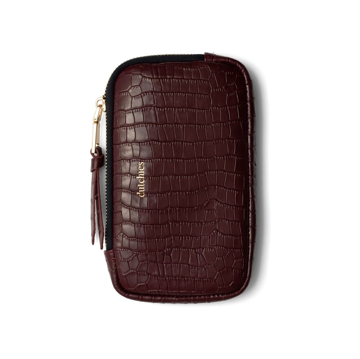 Phone Bag Rose | Burgundy - Stylish handmade leather phone pouch in burgundy with a textured finish.