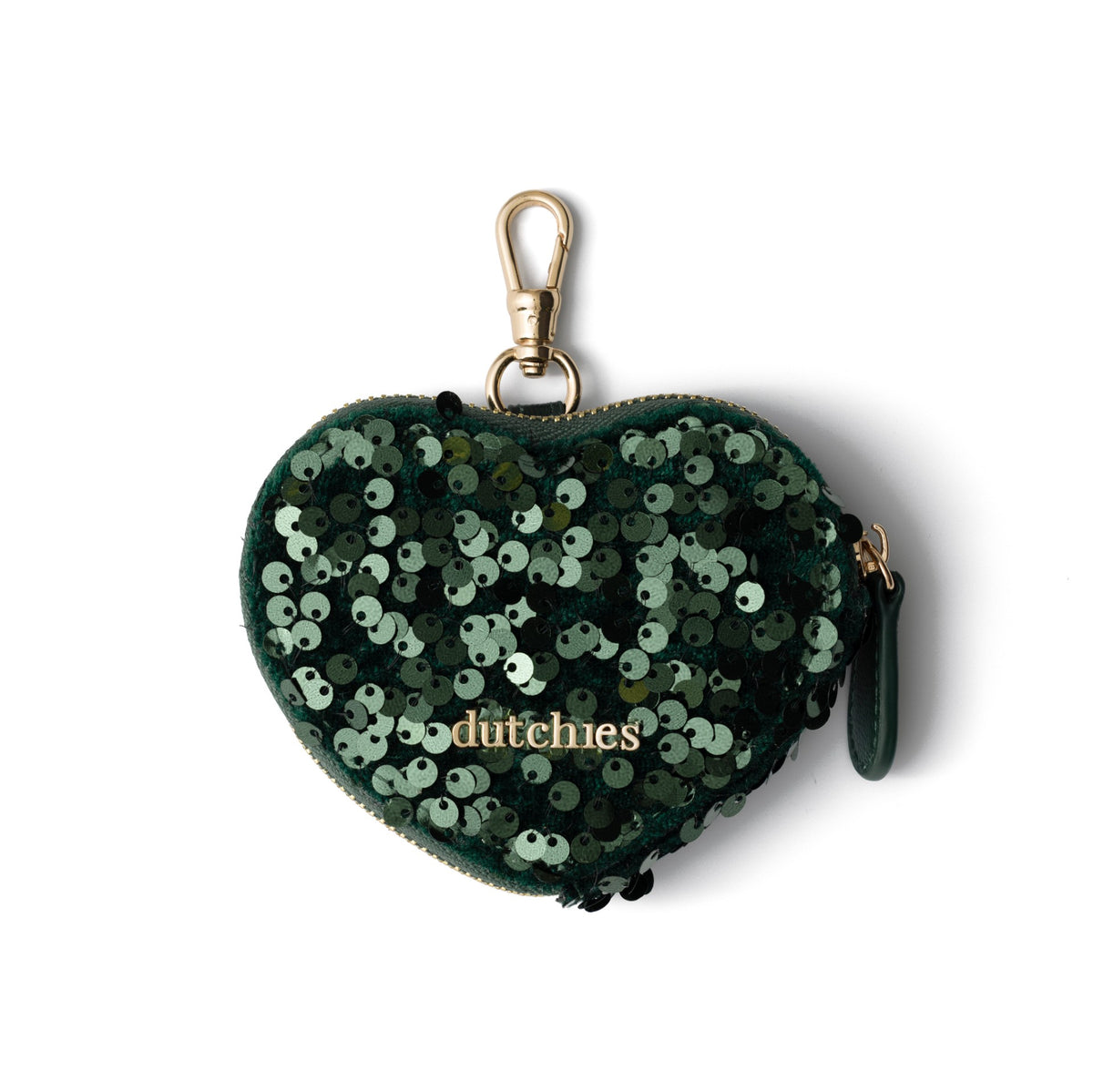 Mini Phone Bag Sarah | Forest Green Sequin heart-shaped pouch with shimmering sequins for stylish storage.