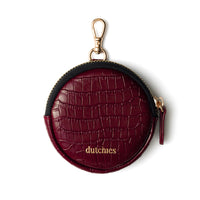 Mini Phone Bag Emma | Burgundy - round pouch in crocodile pattern with clip, perfect for essentials