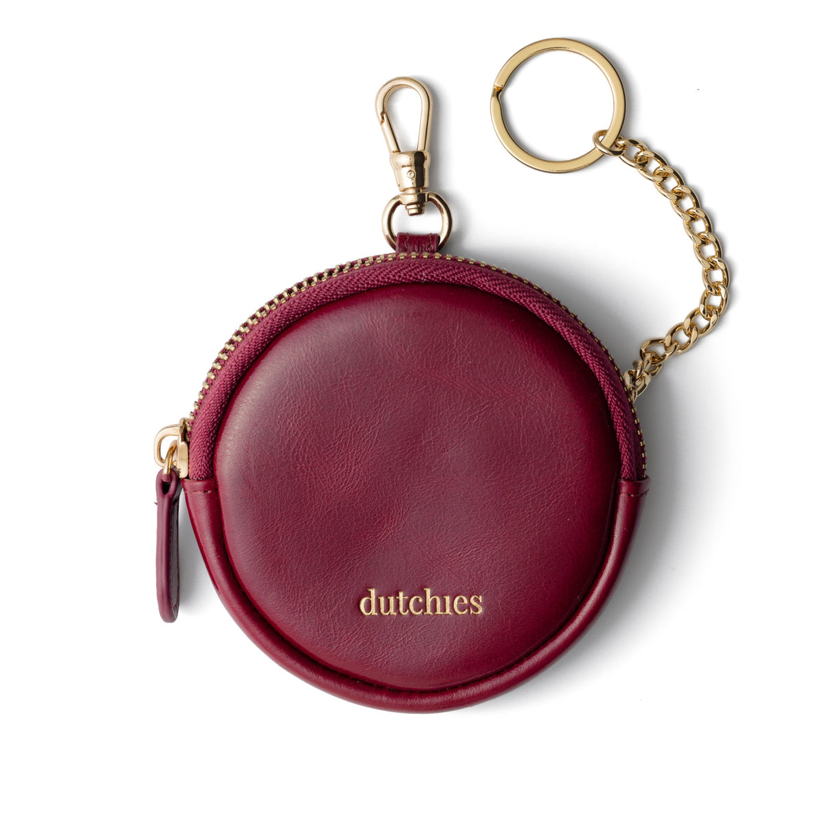 Luxury Set | iPhone | Raspberry Red - chic raspberry red round wallet with gold accents and keychain.