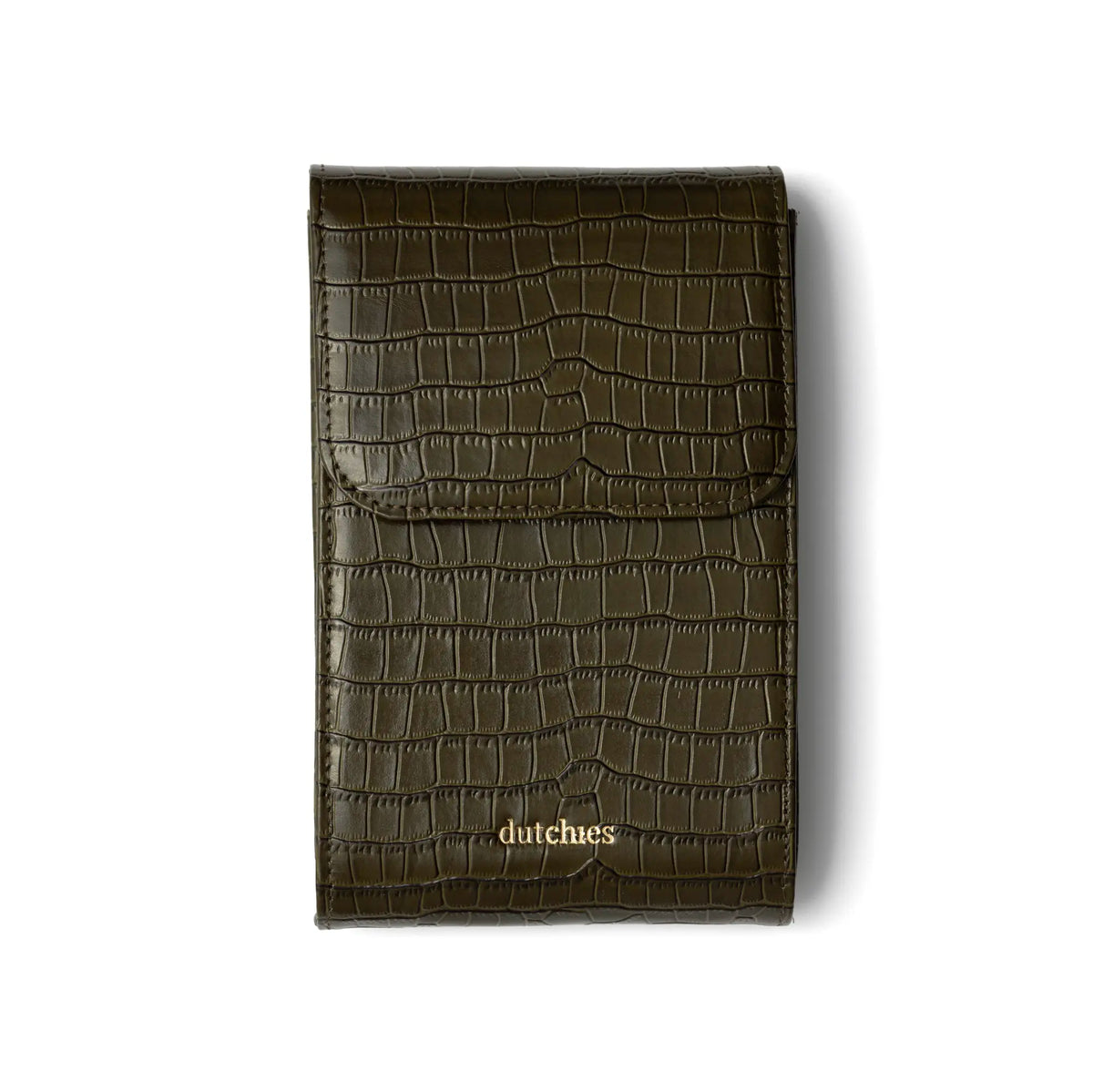 Phone Bag Juliet | Olive Green - Handmade leather phone bag in a stylish olive green crocodile pattern.