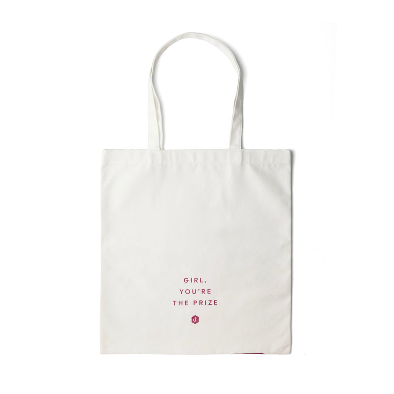 Totebag featuring the empowering message 'GIRL. YOU'RE THE PRIZE.' perfect for everyday use.