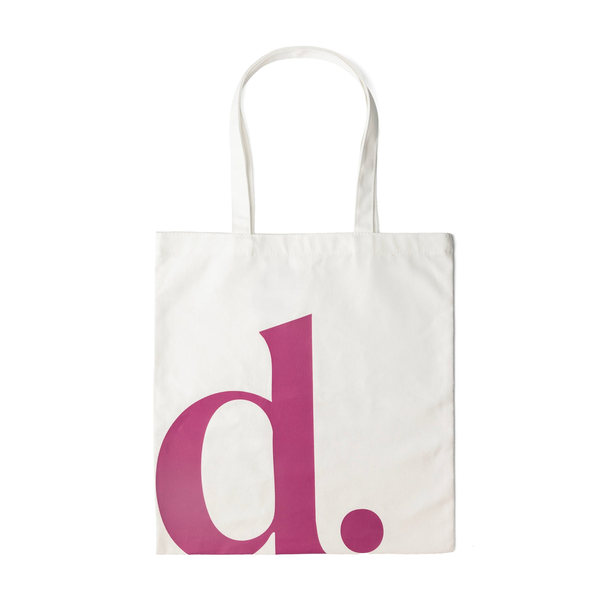 Stylish Totebag with a bold pink letter 'd' on a white background, perfect for everyday use.