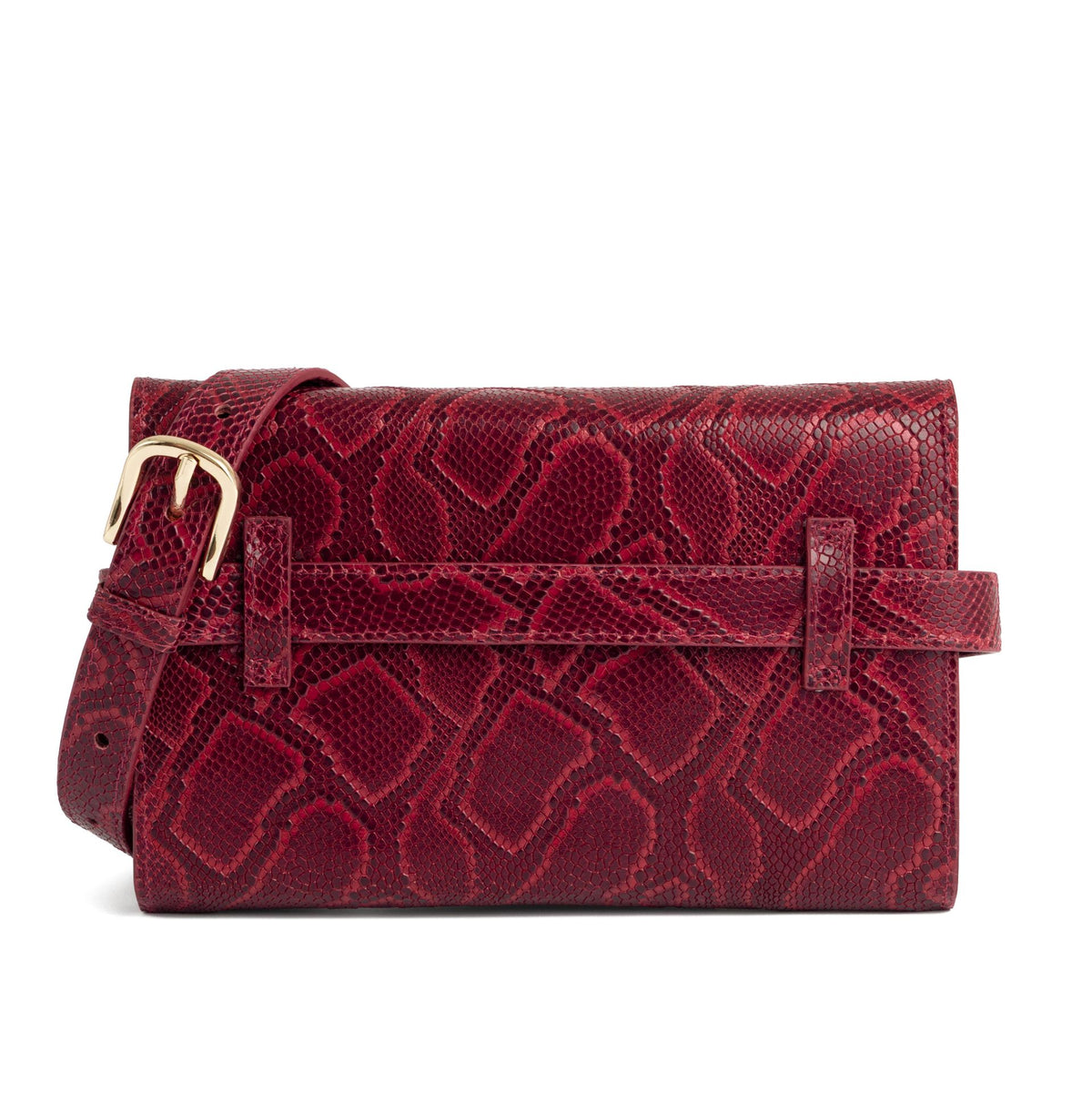 Belt Bag Set | Alei | Snake Red - Chic red snake print belt bag with gold buckle detail.