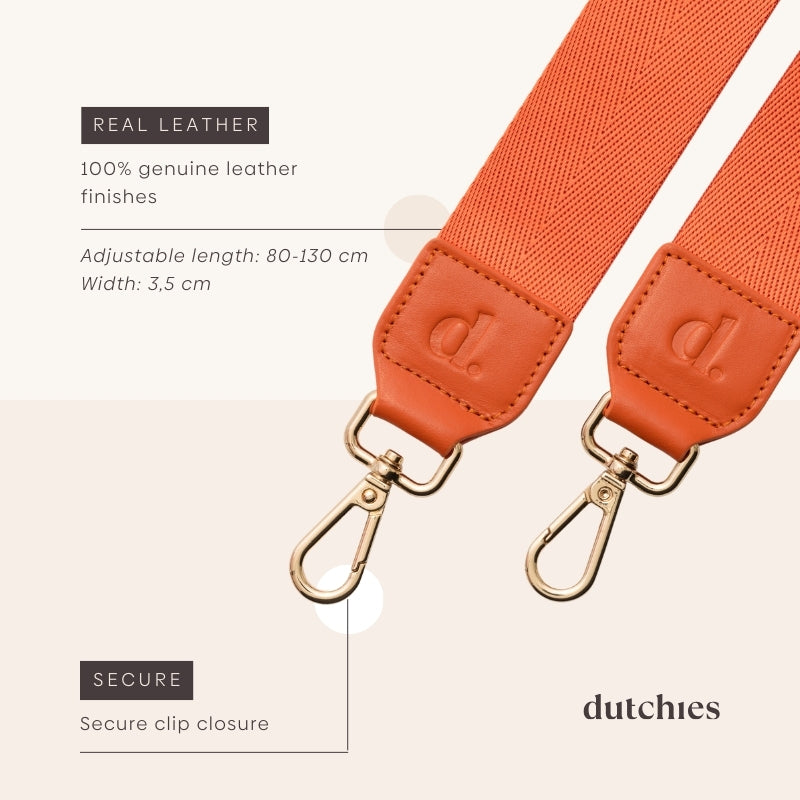 Phone Strap | Basic | Orange, adjustable real leather strap with secure clip closure and stylish design from Dutchies.