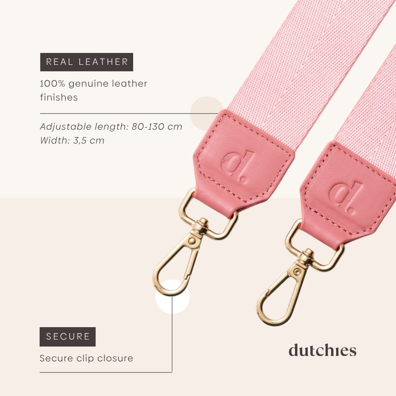 Phone Strap | Basic | Pink featuring genuine leather, adjustable length and secure clip closure.