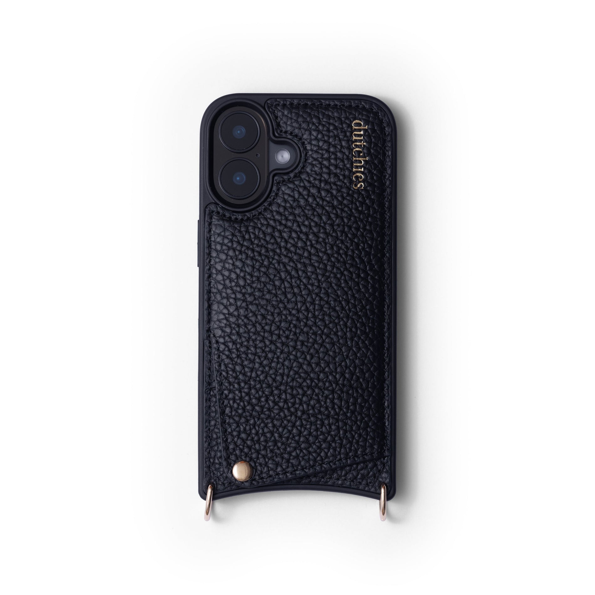 iPhone Hülle | Schwarz, handgefertigte Lederhülle mit Kartenhalter und Metall-Finishes für sicheren Schutz deines Handys.