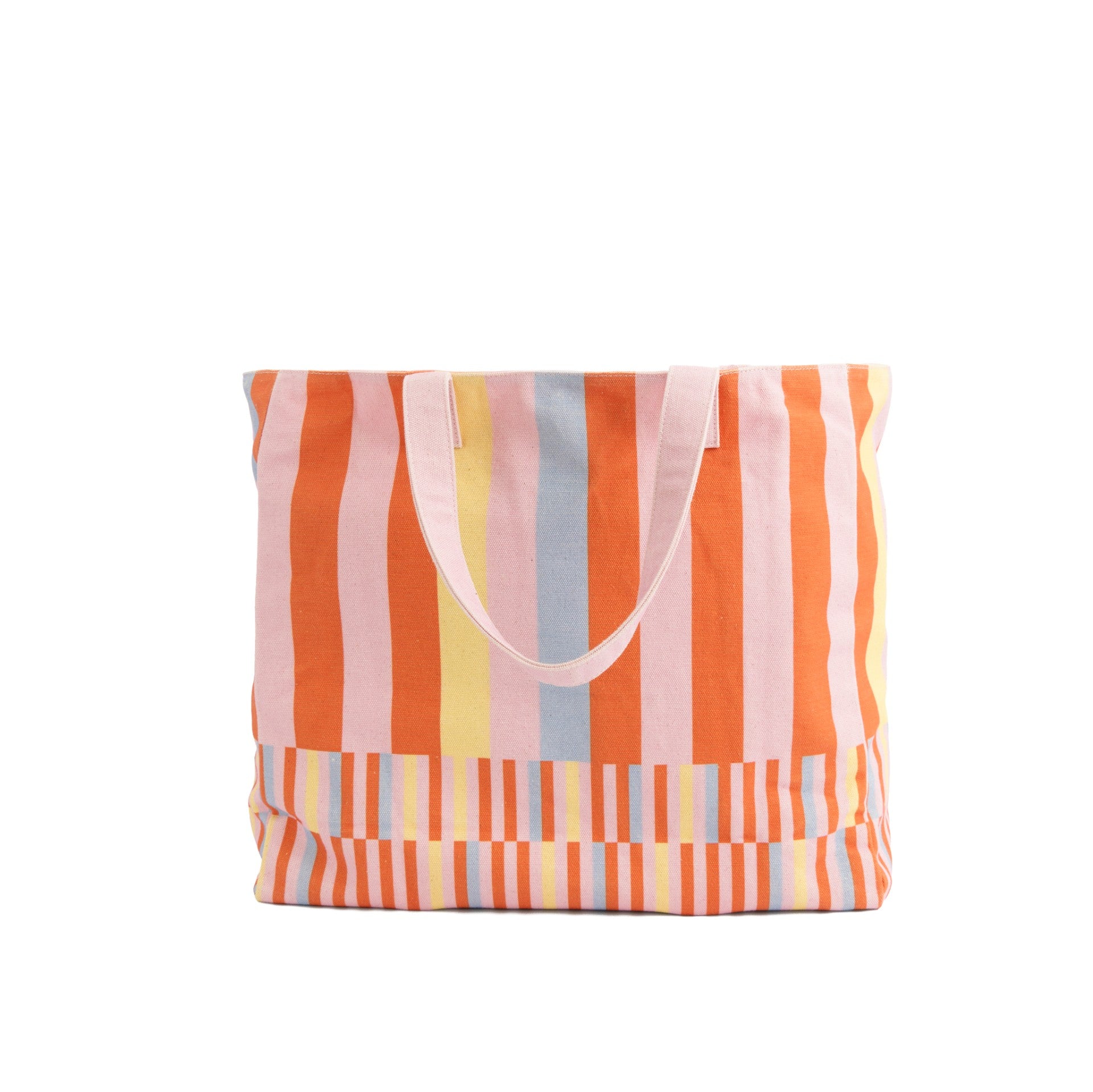 Vibrant striped Cotton Beach Bag with spacious design, perfect for beach outings and summer picnics.