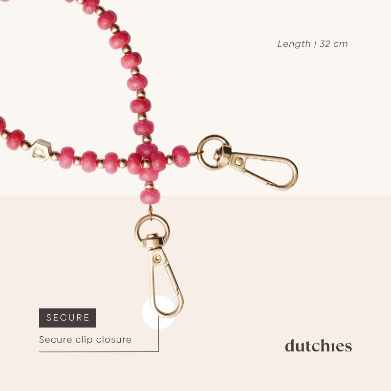 Phone Charm | Beaded | Bella with secure clip closure and stylish pink beads.
