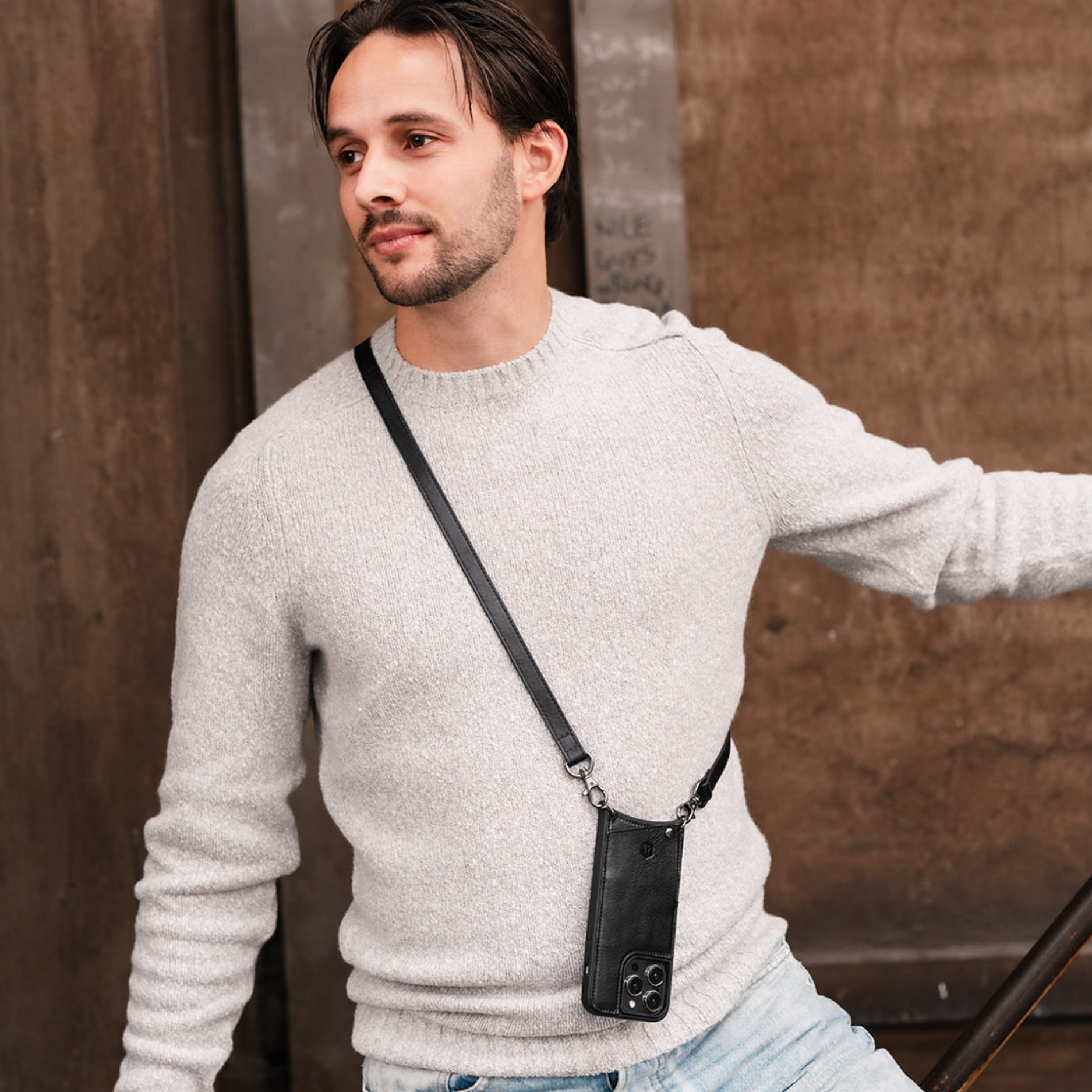 iPhone Crossbody set | Hoesje & Koord | Men | Zwart