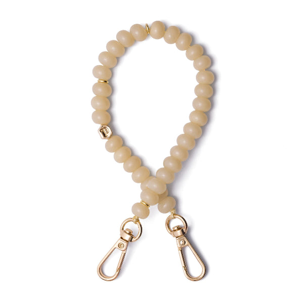 Phone Charm | Beaded | Marisa mobile phone charm with pearls in soft beige and golden accents.