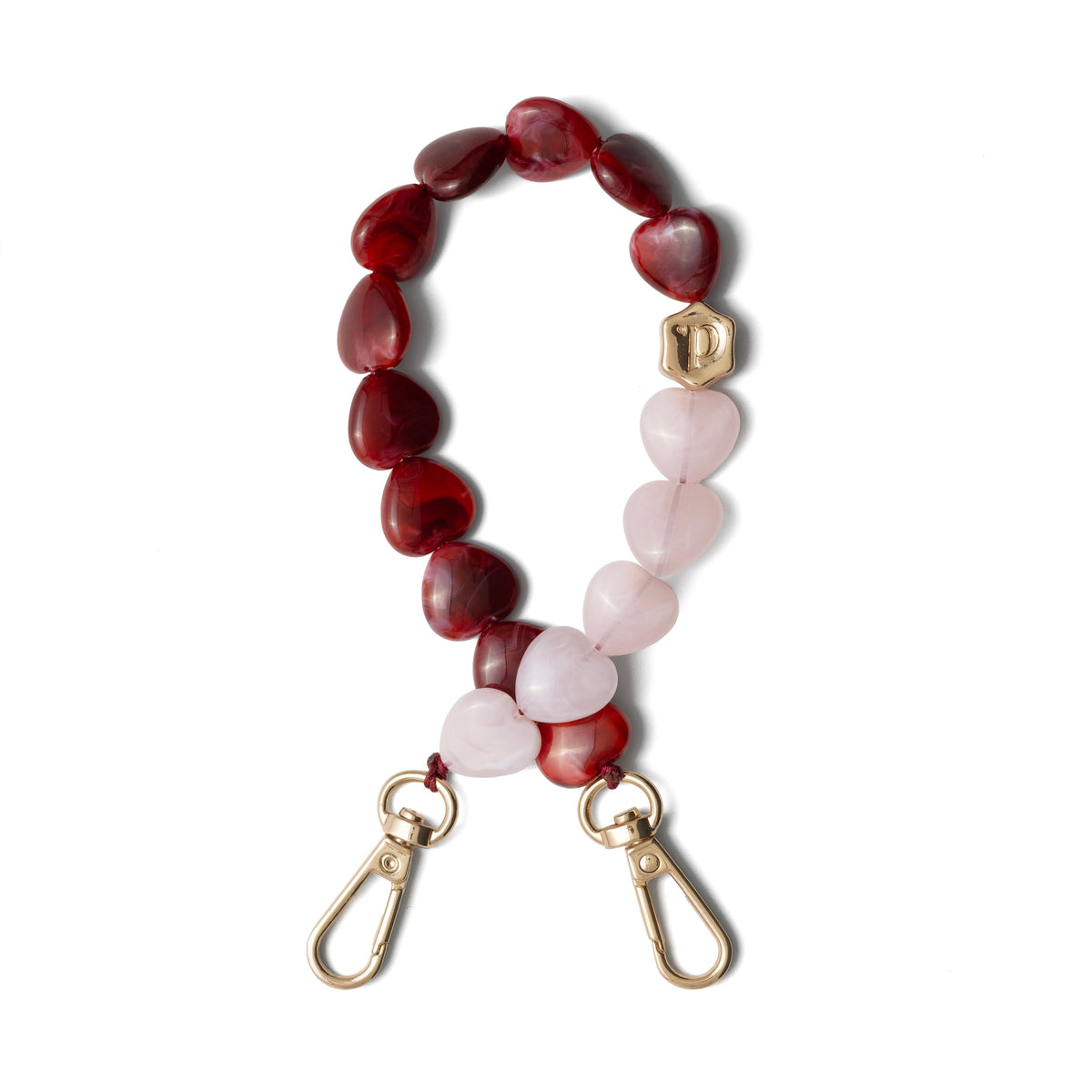 Phone Charm | Beaded | Valentina, beaded phone charm with hearts in red and pink colors.