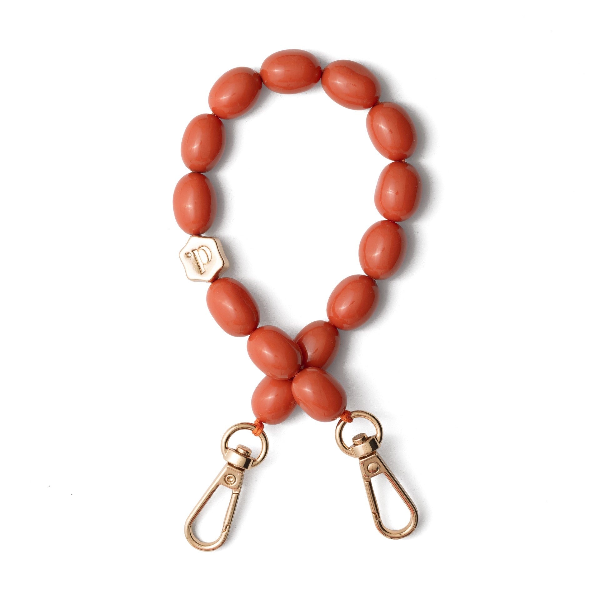 Phone Charm | Beaded | Tamara in vibrant orange with gold clips for stylish phone attachment.