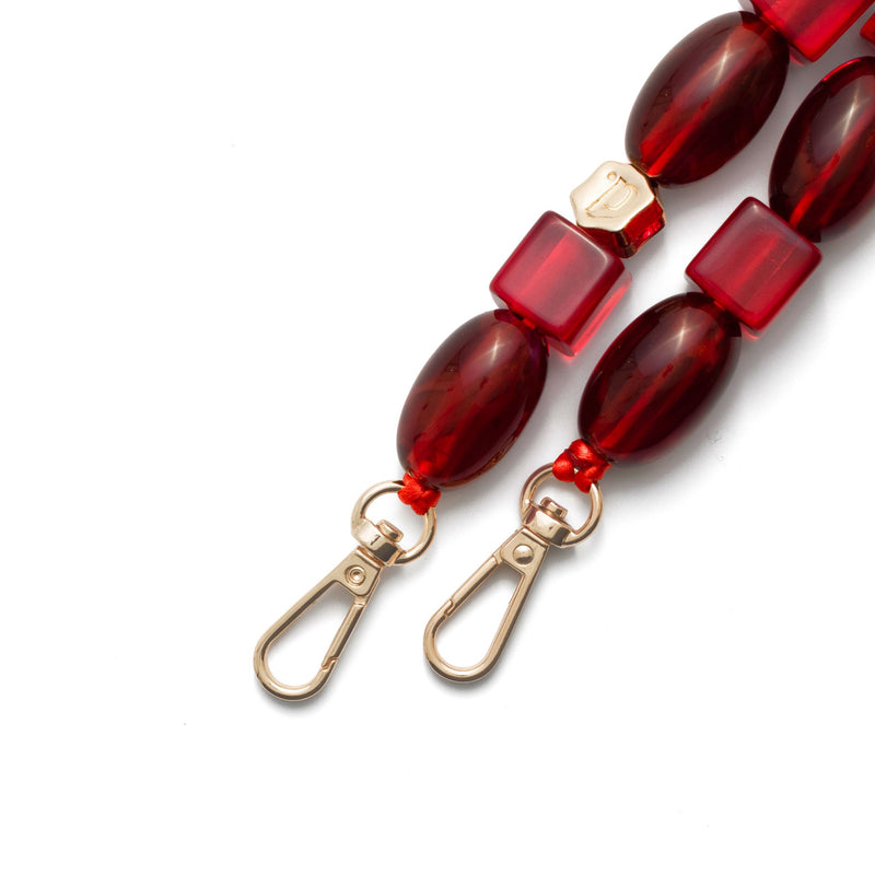 Phone Charm | Beaded | Franky in vibrant red beads with gold clasps for stylish phone accessories.
