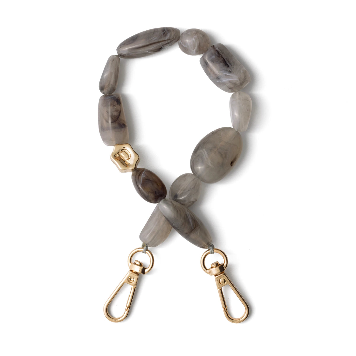 Phone Charm | Beaded | Ada - grey beaded phone charm with gold accents