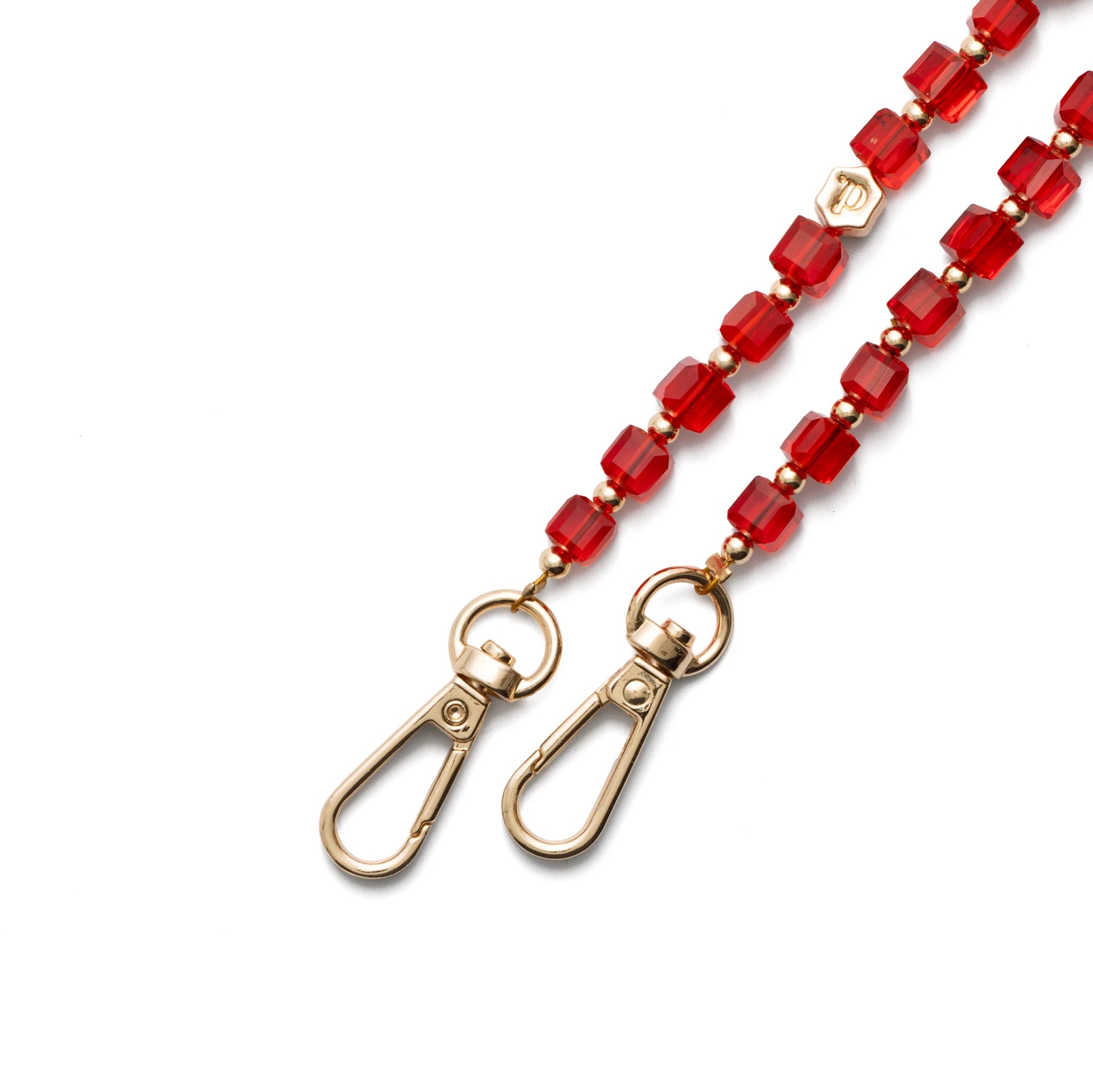 Red glass phone charm | Beaded | Hedy featuring gold clasps for a stylish phone wristlet.