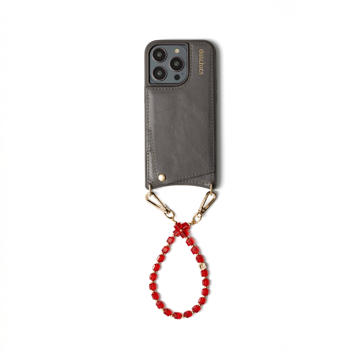 Charm Set | iPhone | Graphite Grey | Hedy with red phone charm and card holder design.
