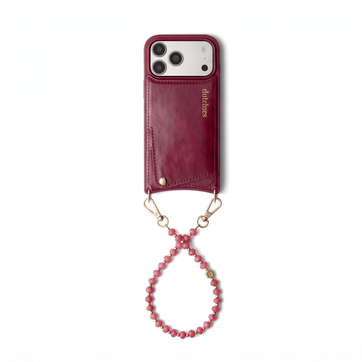 Charm Set | iPhone | Raspberry Red | Bella - Leather phone case with beaded phone charm.