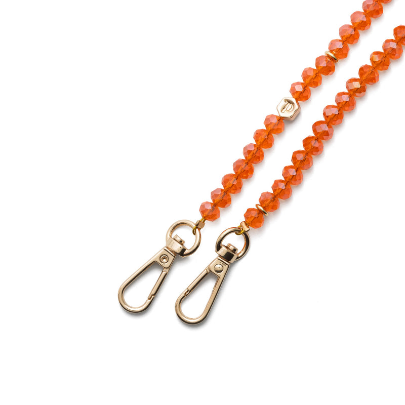 Phone Charm | Beaded | Vivianne, vibrant orange phone charm strap featuring gold clasps and sparkling beads.