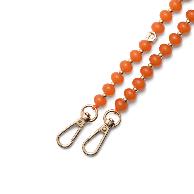 Phone Charm | Beaded | Isabella: Orange beaded phone charm strap with gold clips.