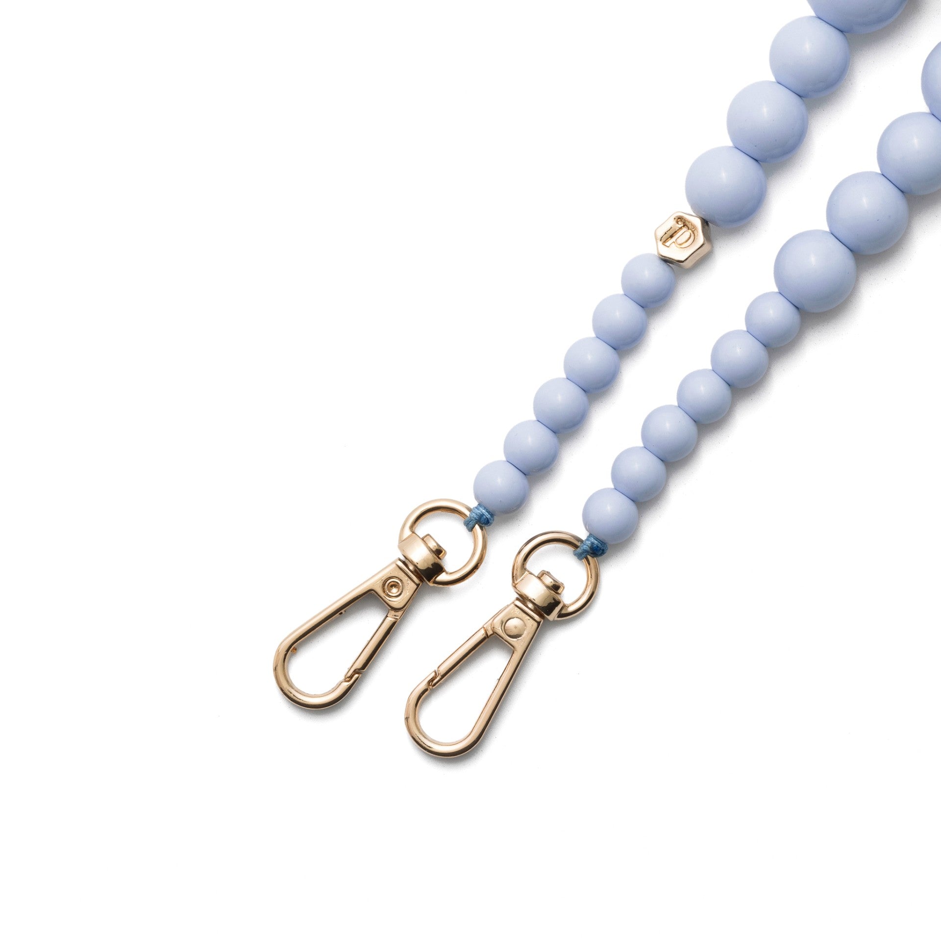 Phone Charm | Beaded | Liv - blue beaded phone charm strap with gold clips, perfect for stylish phone attachment.