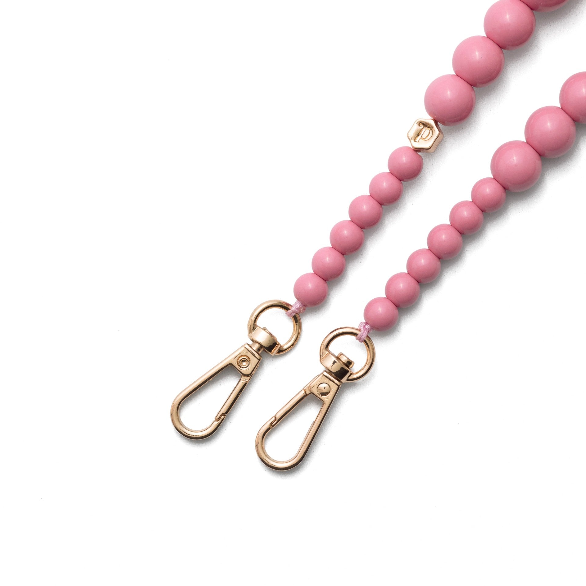 Phone Charm | Beaded | Alexandra - pink beaded phone charm strap with gold clasps.