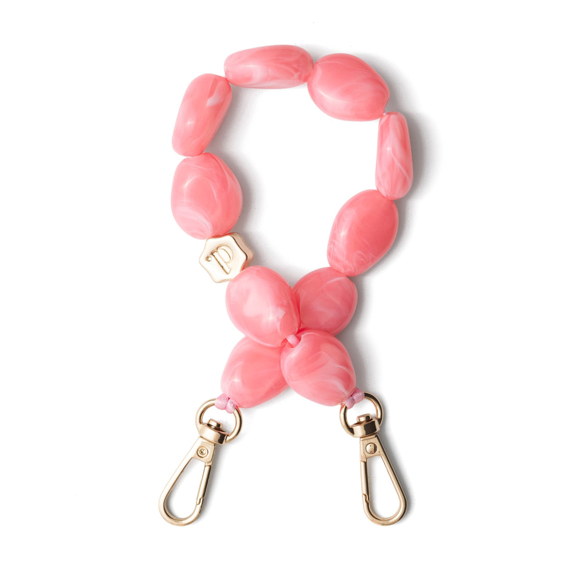 Phone Charm | Beaded | Ida - pink phone charm strap featuring stylish beaded design and gold accents.