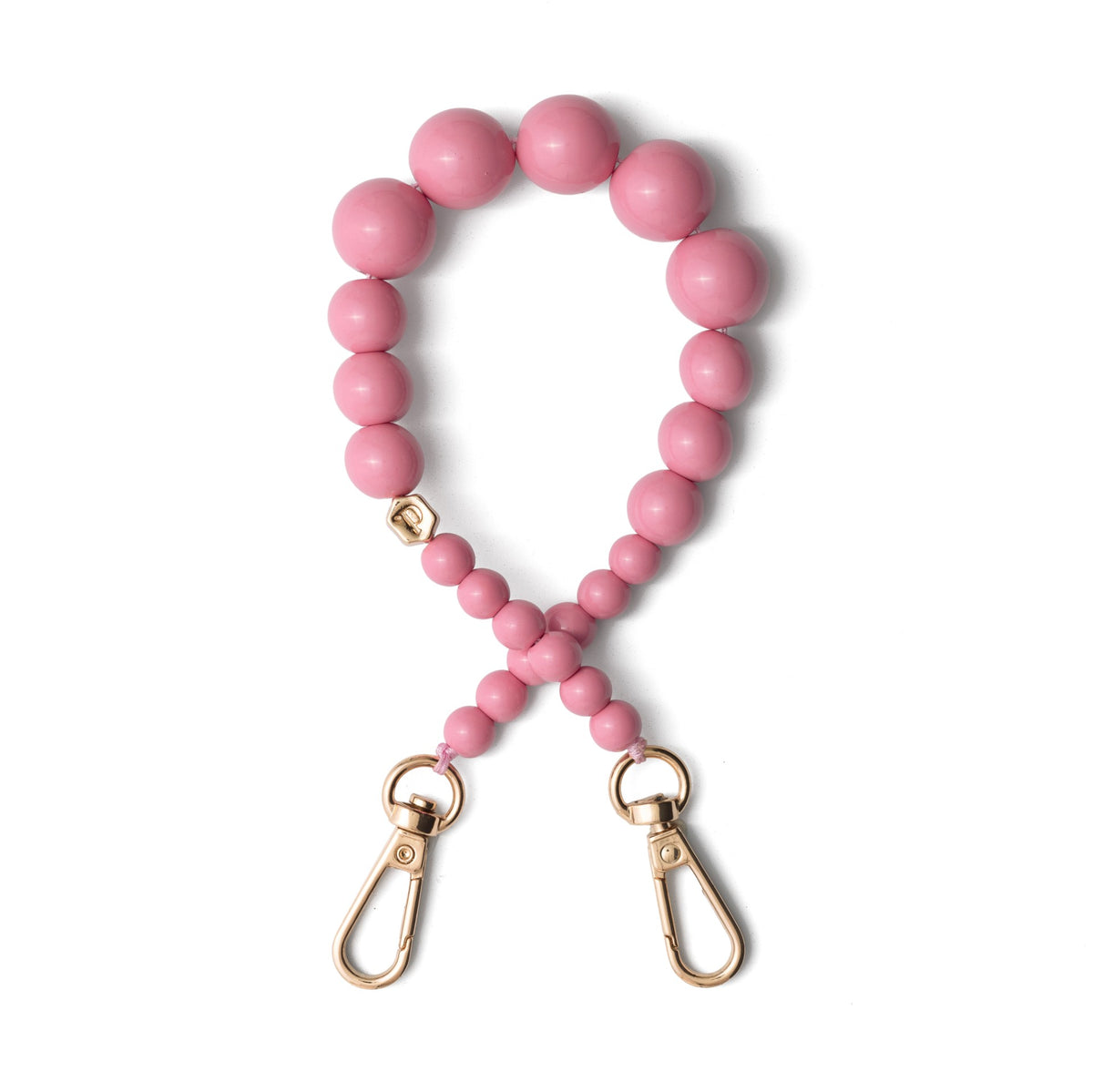 Phone Charm | Beaded | Alexandra - Pink beaded phone charm strap with gold clips for stylish accessories.