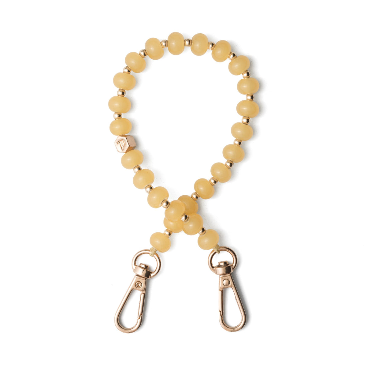 Beaded yellow Phone Charm | Beaded | Rosita with gold clips, inspired by explorer Rosita Forbes.