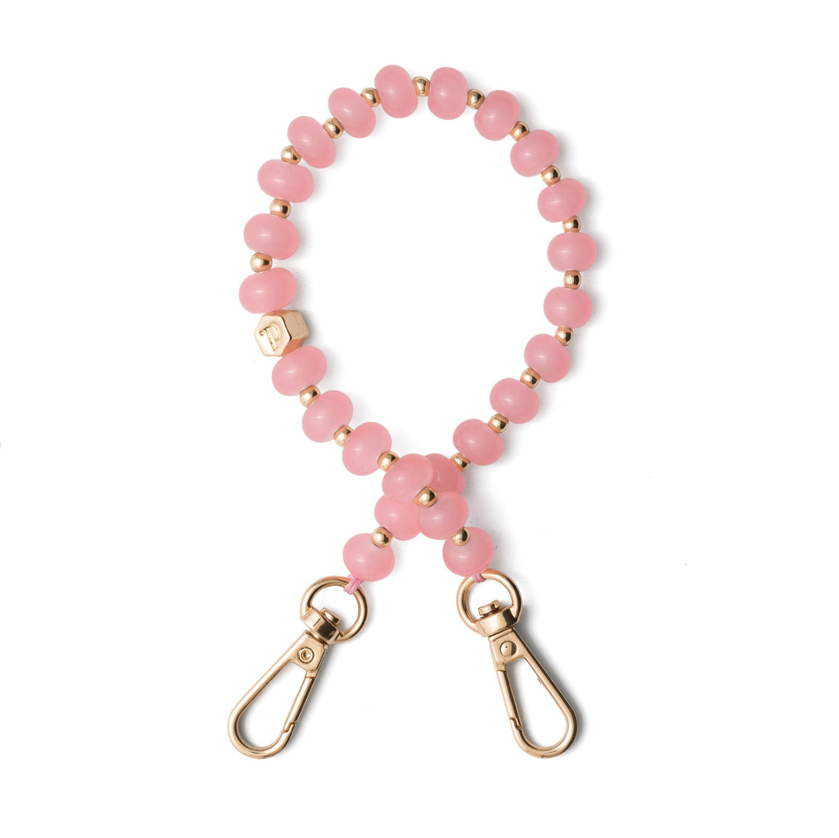Phone Charm | Beaded | Jeanne - pink beaded charm with gold accents and clips.