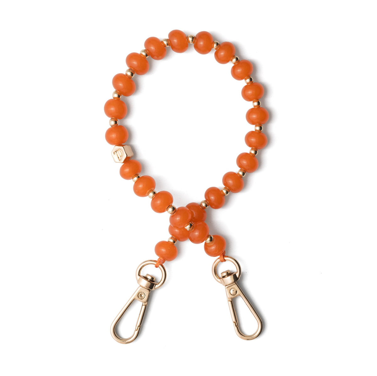 Phone Charm | Beaded | Isabella: orange beaded phone charm strap with gold clips.