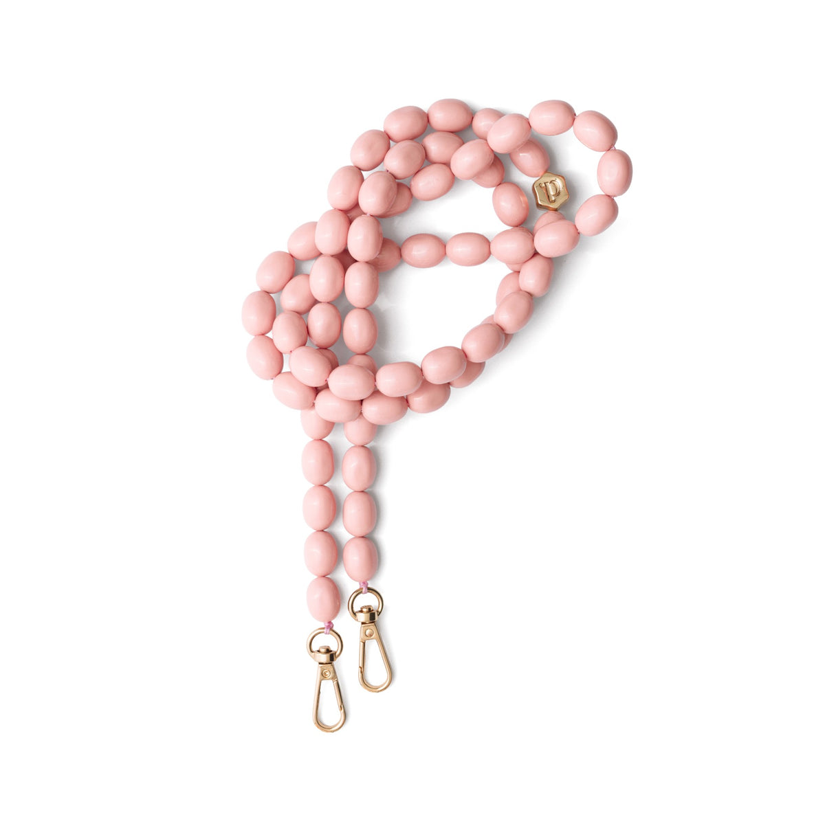 Phone Chain | Beaded | Therese, elegant pink beaded phone chain with gold clasps, ideal for stylish convenience.