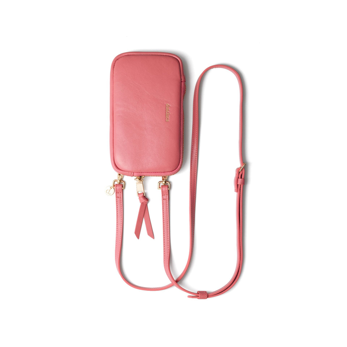 Phone Bag Rose Set | Pink - stylish pink leather phone bag with a matching strap, perfect for hands-free use.