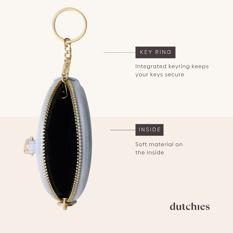 Mini Phone Bag Emma | Blue showing key ring and soft interior, perfect for keeping essentials secure.