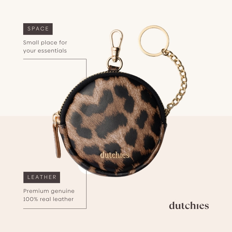 Mini Phone Bag Emma | Leopard - Stylish round pouch in genuine leather for essentials